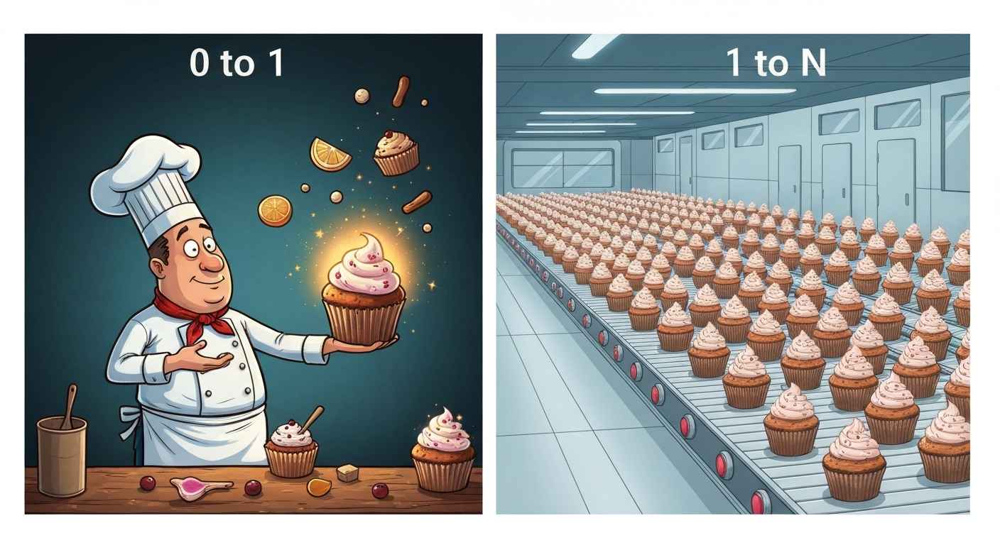 A diagram illustrating the business concept of building a company from 0 to 1 and then scaling it from 1 to N.