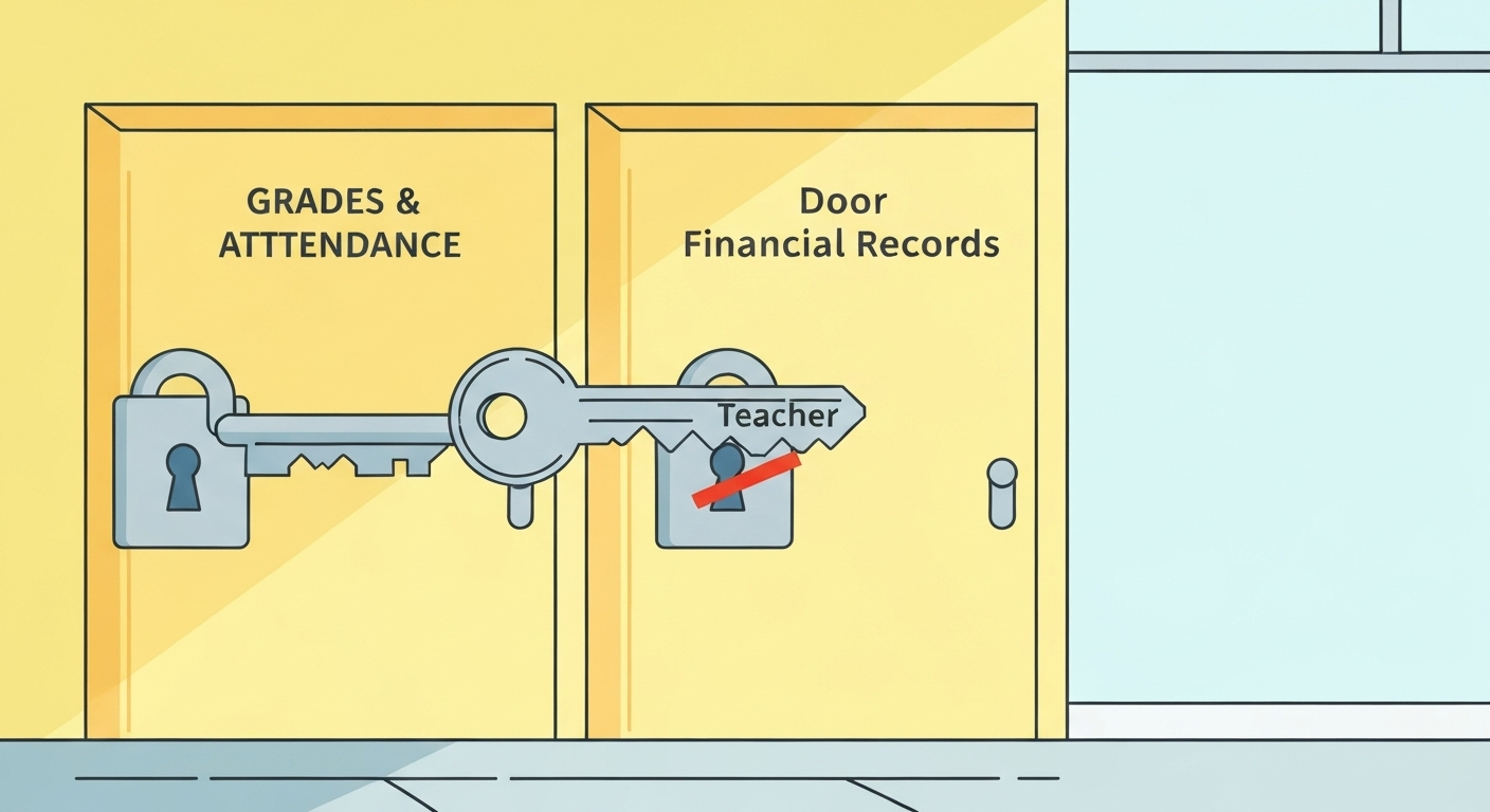 An illustration explaining Role-Based Access Control, a critical component of school data security that limits user access to relevant information