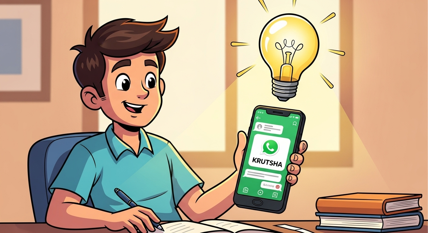 The same student feeling happy and confident after getting instant homework help for students from their Krutsha self-study partner on WhatsApp.